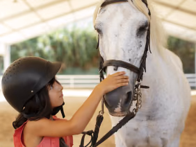 Kind erlebt eine geführte Pony-Zeit mit Ponys in Renningen.