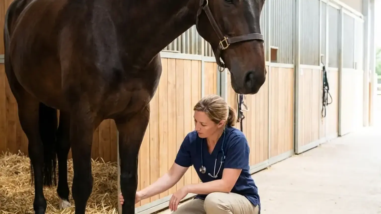 Pony steht auf einem Huf und wird untersucht