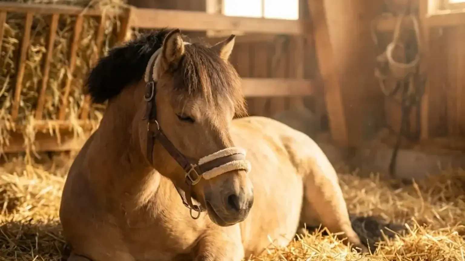 Kleinkind sitzt glücklich auf einem geführten Shetland-Pony