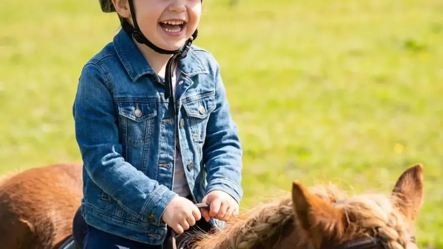 Kind mit Pony nach mehreren ruhigen Terminen auf dem Hof