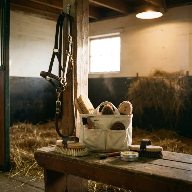 Putzzeug und Halfter liegen ordentlich bereit.