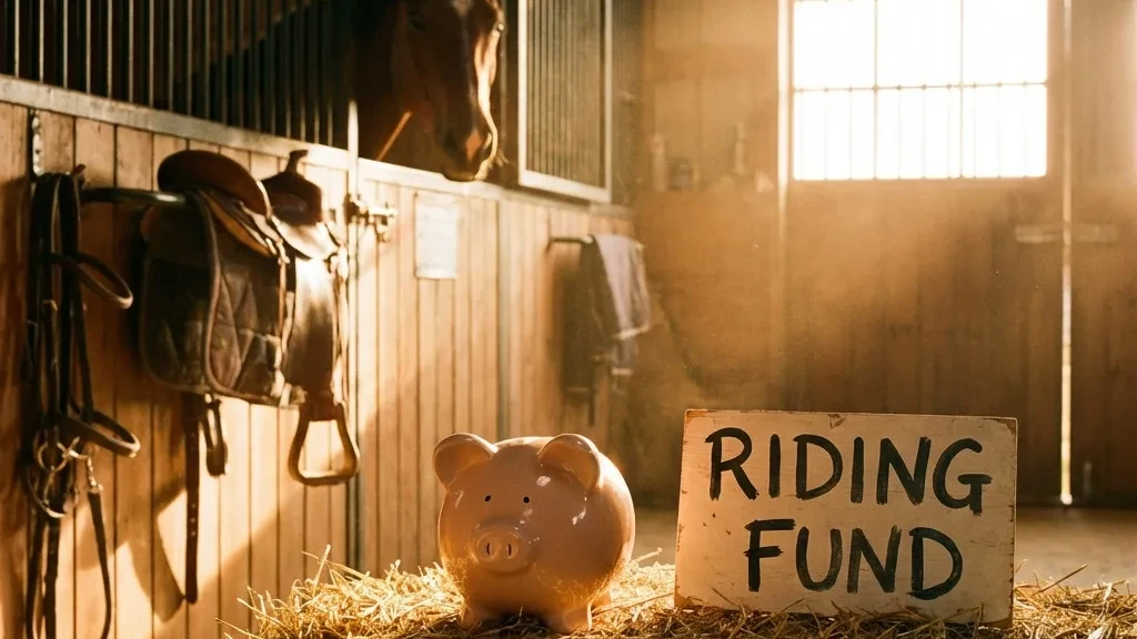 Sparschwein im Pferdestall symbolisiert Reitkosten