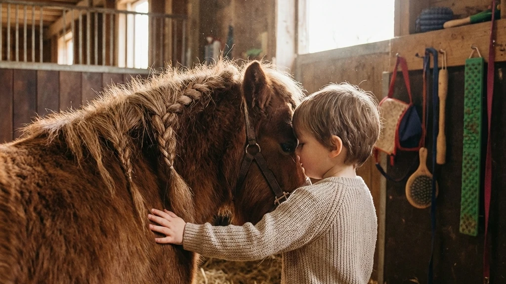 Ein ruhiger Moment zwischen Kind und Pony.