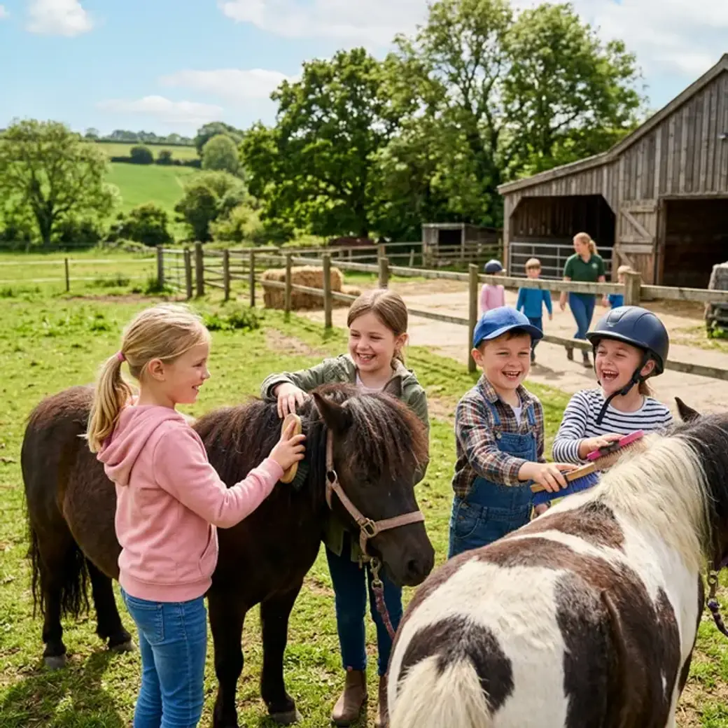 Kinder bei der pädagogischen Ferienbetreuung mit Ponys in Renningen